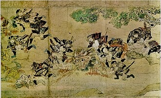 武士たちが戦っている日本の伝統的な絵画